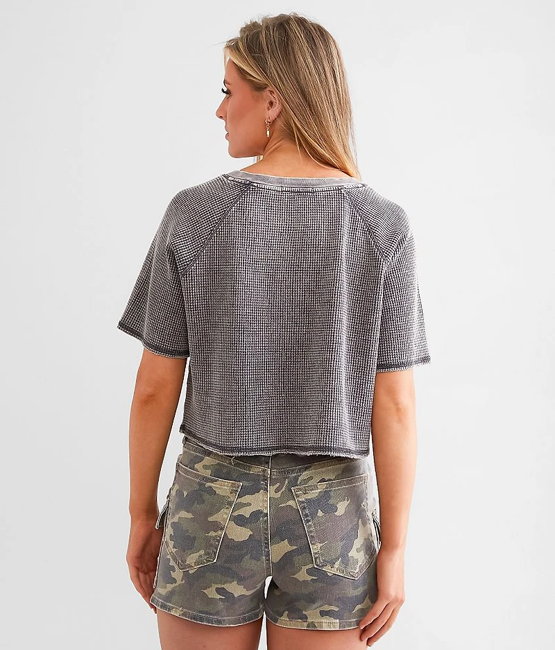 Waffle Knit Cropped Henley