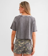 Waffle Knit Cropped Henley