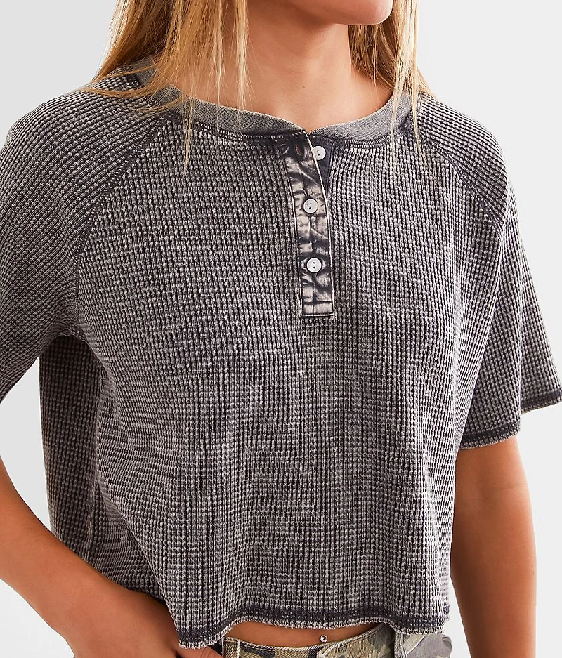 Waffle Knit Cropped Henley