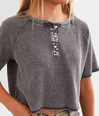 Waffle Knit Cropped Henley