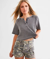 Waffle Knit Cropped Henley