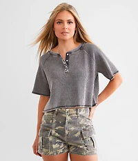 Waffle Knit Cropped Henley
