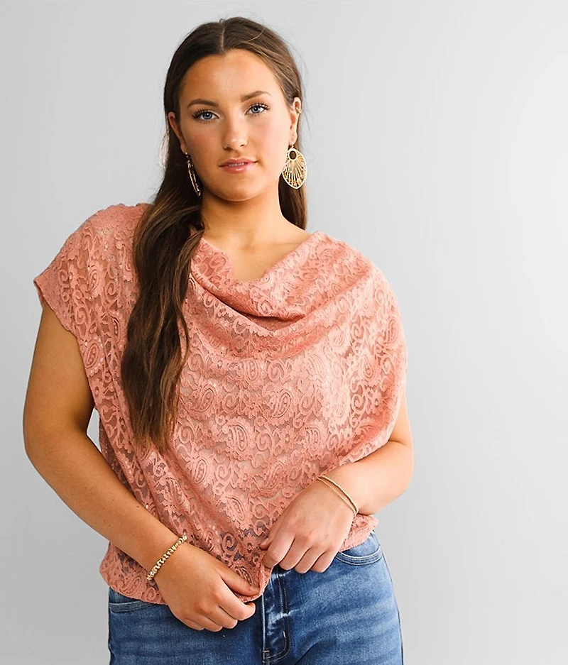 Cowl Neck Lace Top