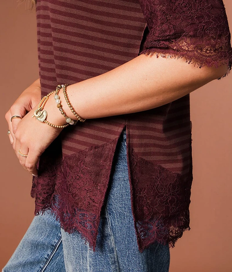 Striped Lace Trim Top