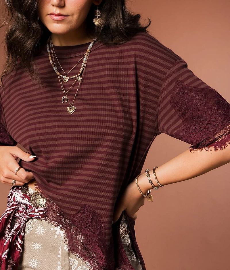 Striped Lace Trim Top