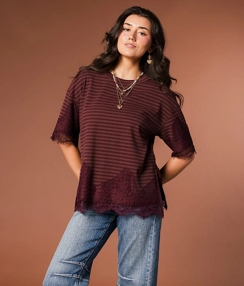 Striped Lace Trim Top