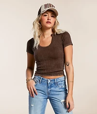 Ribbed Notch Neck Top