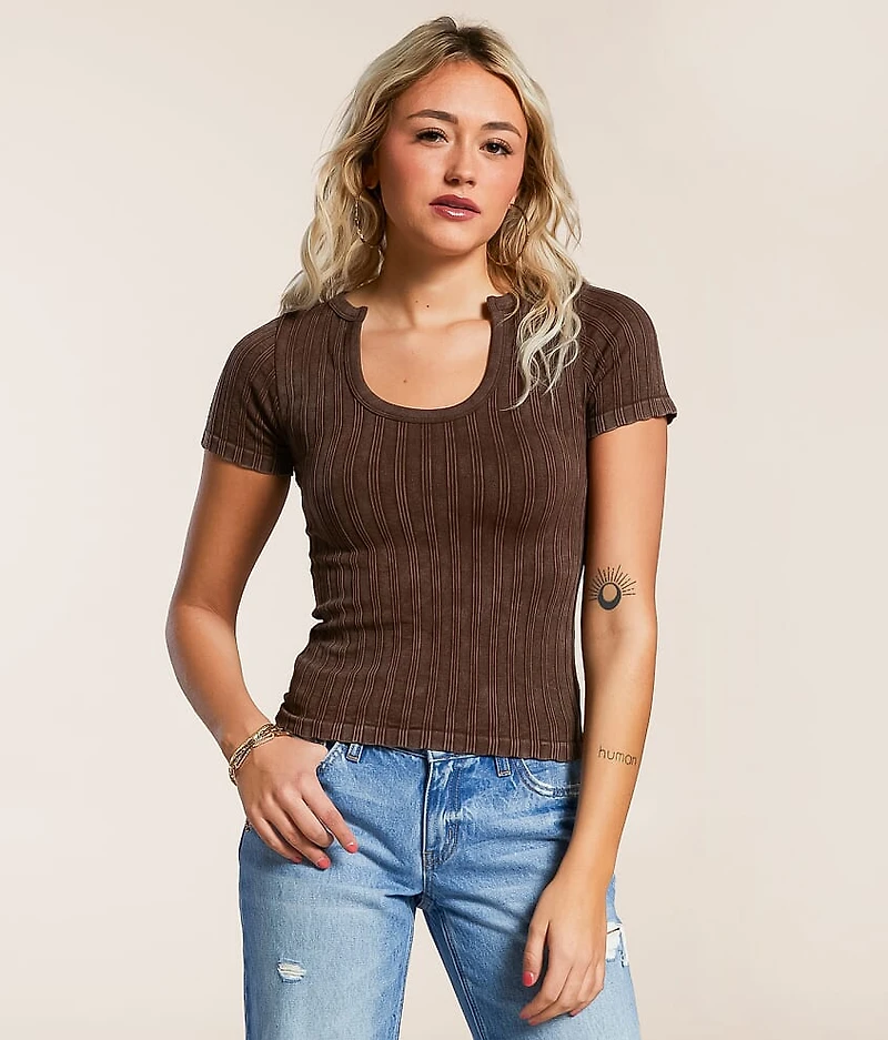 Ribbed Notch Neck Top