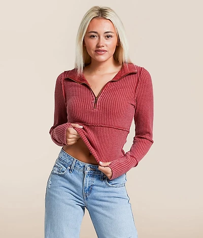 Washed Waffle Knit Pullover