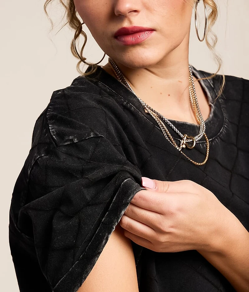 Oversized Embroidery Quilted T-Shirt