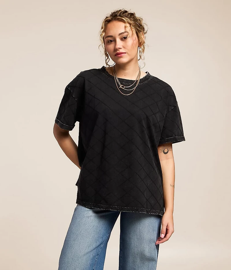 Oversized Embroidery Quilted T-Shirt
