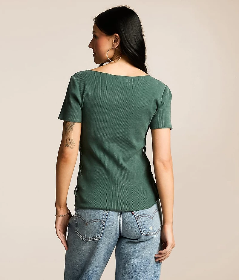 Washed Lace-Up Top