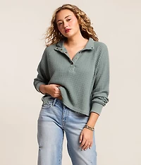 Waffle Knit Henley Pullover