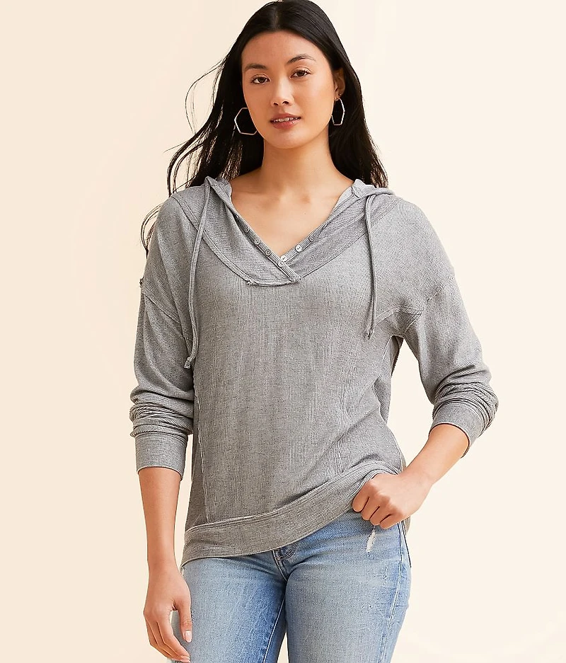 Raw Edge Hooded Henley