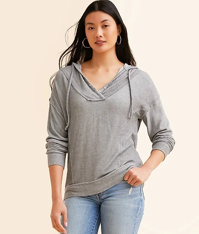 Raw Edge Hooded Henley