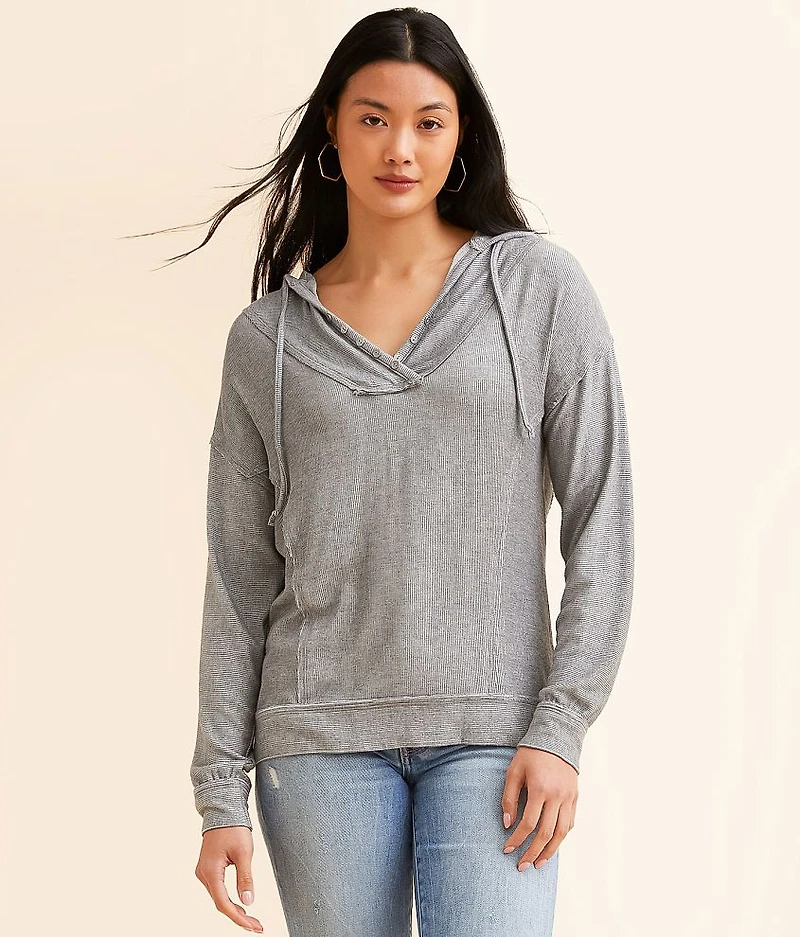 Raw Edge Hooded Henley