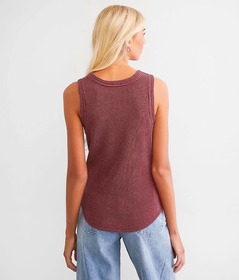 Ribbed Knit Henley Tank Top