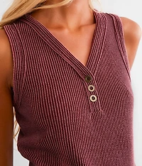 Ribbed Knit Henley Tank Top