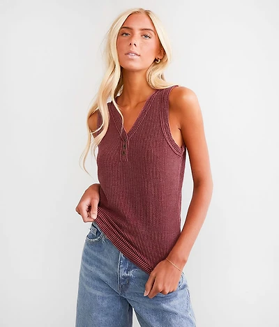 Ribbed Knit Henley Tank Top