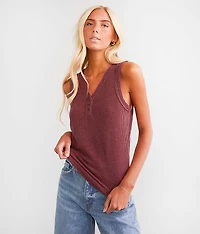 Ribbed Knit Henley Tank Top