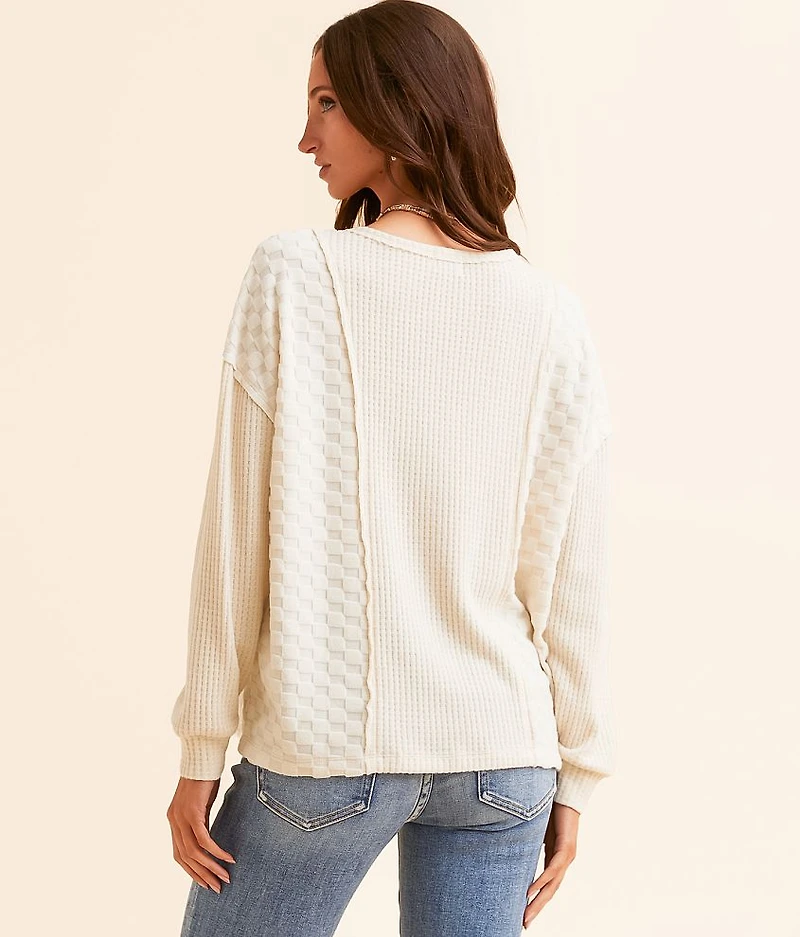 Brushed Waffle Knit Checkered Top