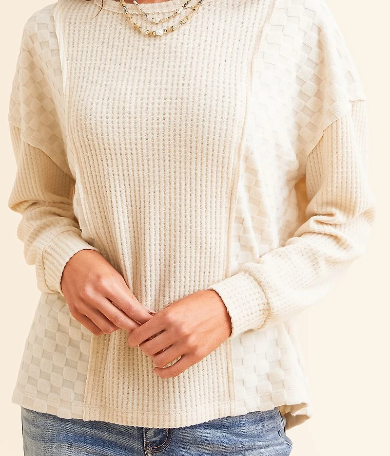 Brushed Waffle Knit Checkered Top