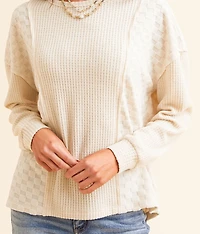 Brushed Waffle Knit Checkered Top