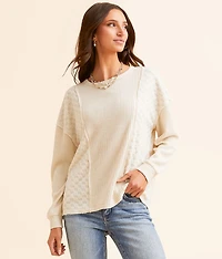Brushed Waffle Knit Checkered Top