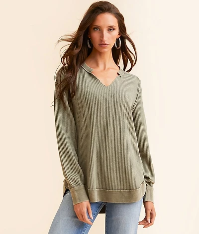 Washed Waffle Knit Top