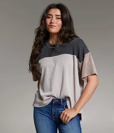 BKE Color Block Textured Top