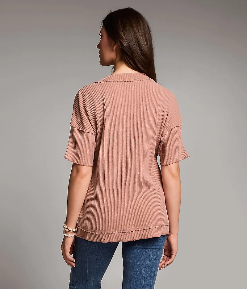 Raw Edge Ribbed Top