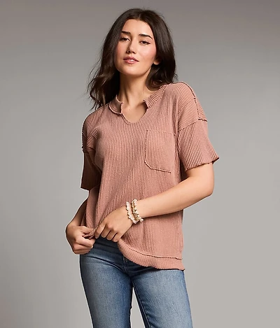Raw Edge Ribbed Top