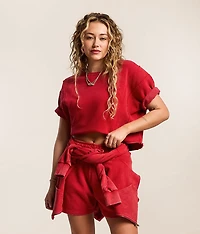 Washed Inset Cropped Pullover