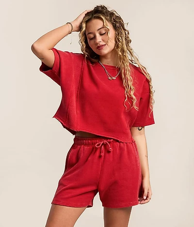 Washed Inset Cropped Pullover