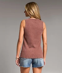 Lace Trim Ribbed Henley Tank Top