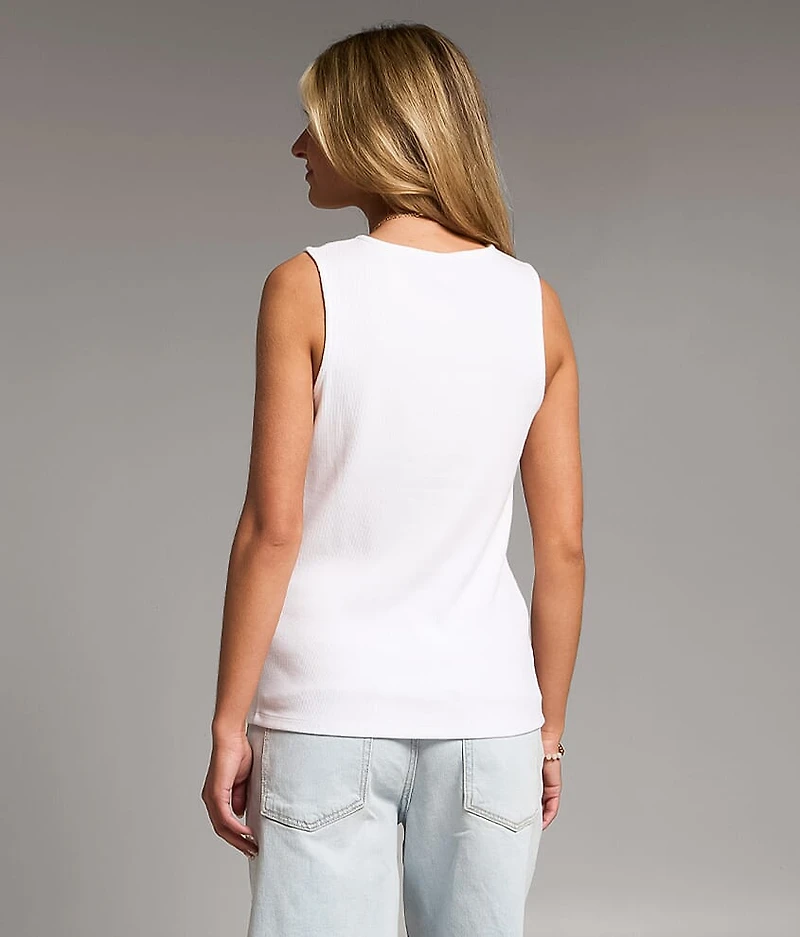 Lace Trim Ribbed Henley Tank Top