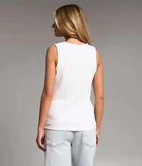 Lace Trim Ribbed Henley Tank Top