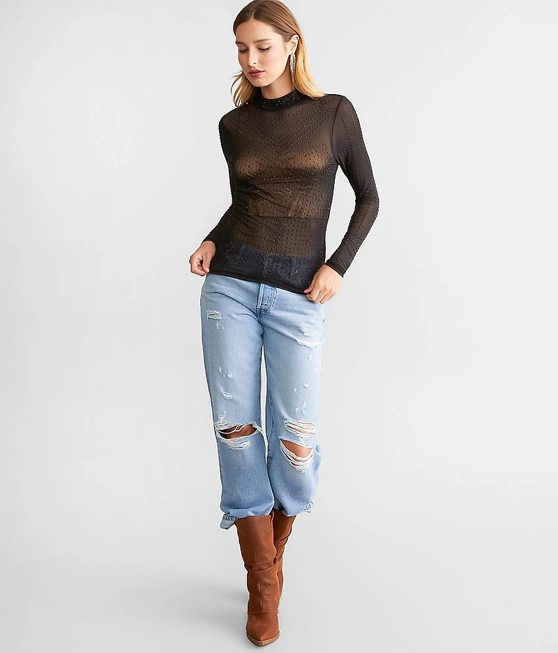 Rhinestone Mesh Top