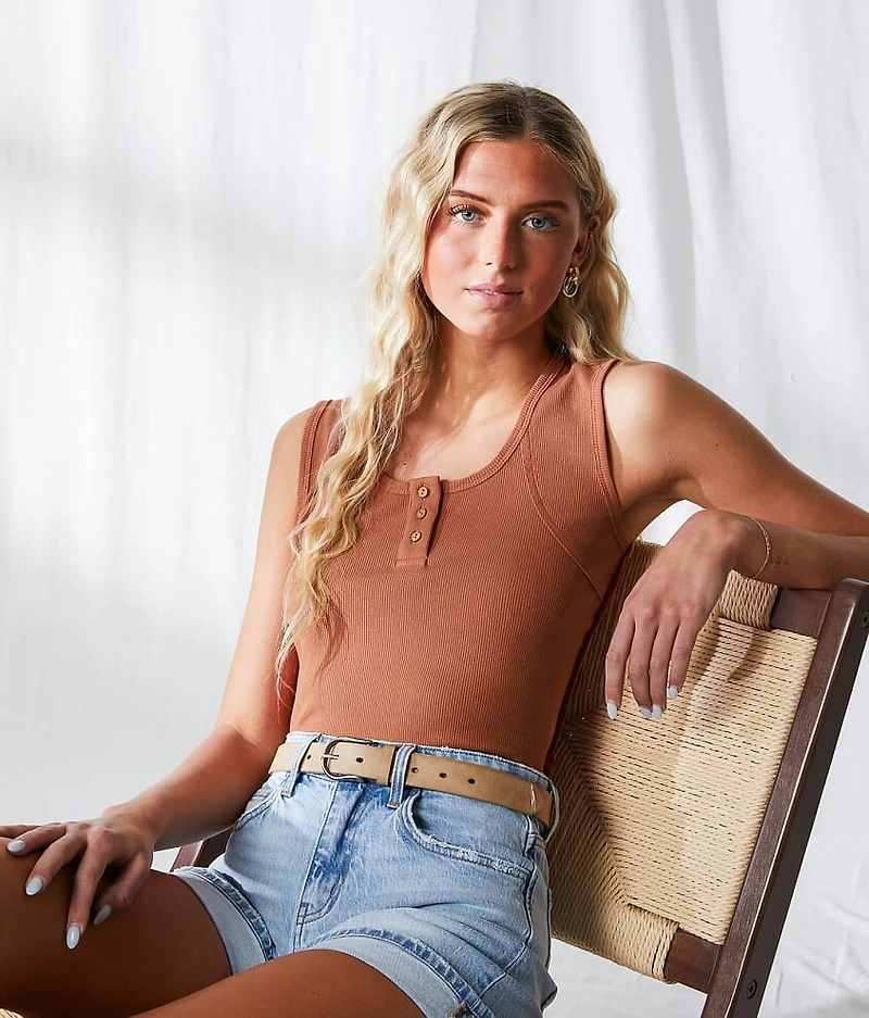 Resort Edit - Ribbed Henley Tank Top