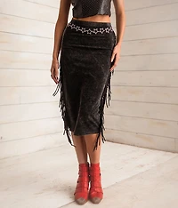Washed Fringe Midi Skirt