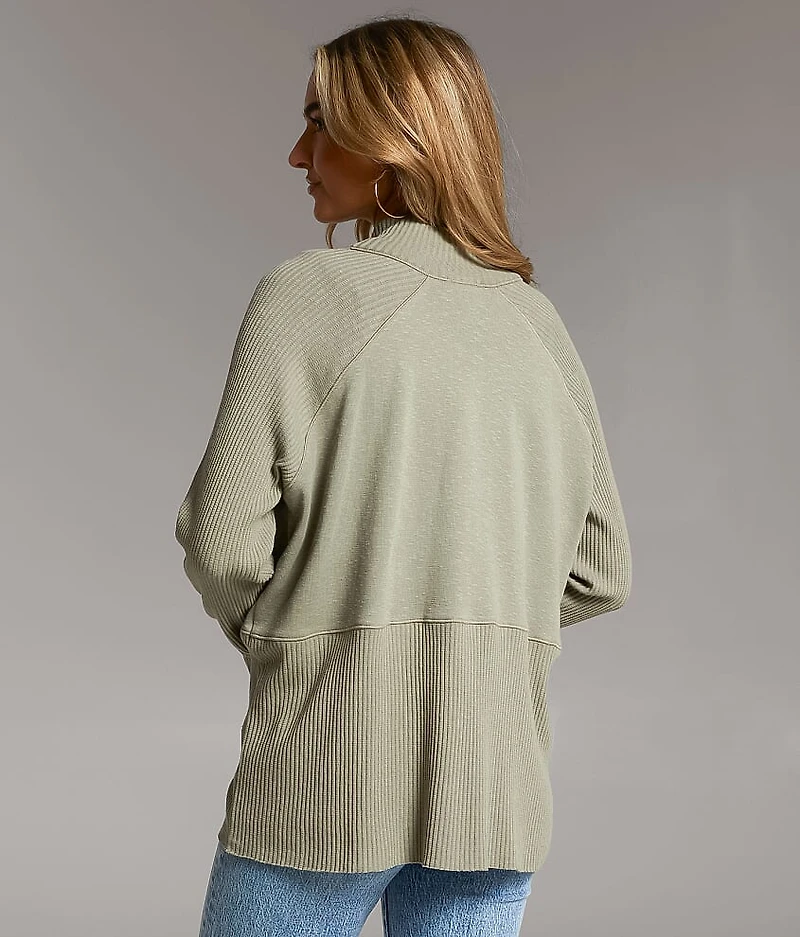 Ribbed Mock Neck Cardigan