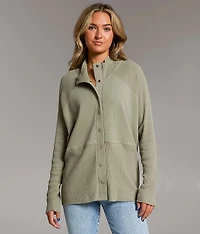Ribbed Mock Neck Cardigan