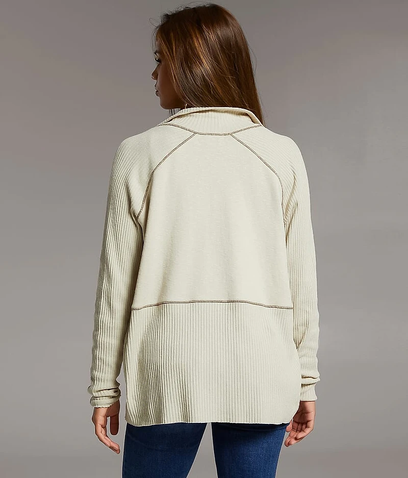 Ribbed Mock Neck Cardigan