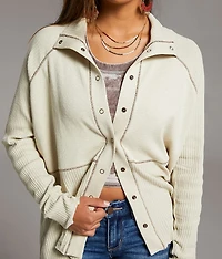 Ribbed Mock Neck Cardigan