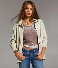 BKE Ribbed Mock Neck Cardigan