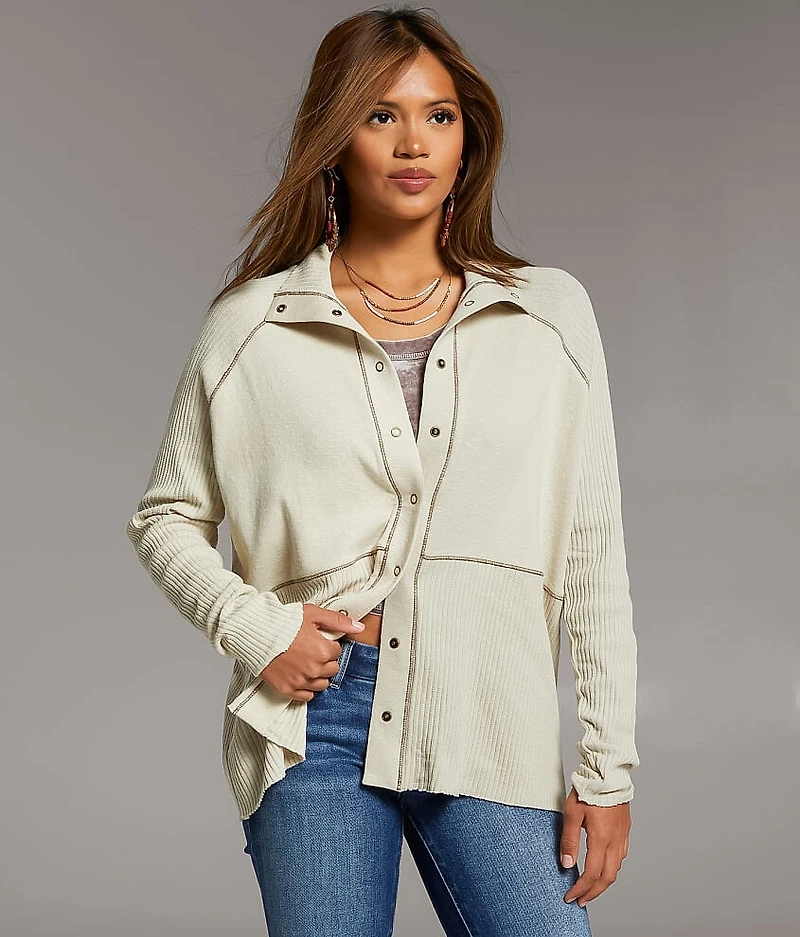 Ribbed Mock Neck Cardigan