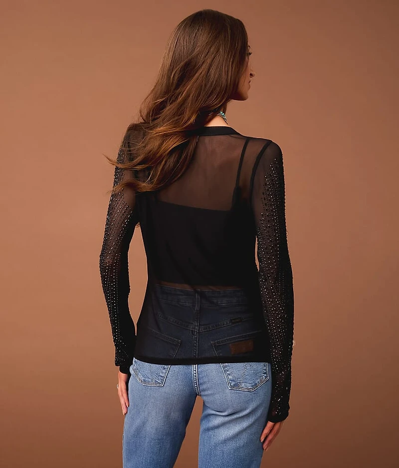 Rhinestone Mesh Top