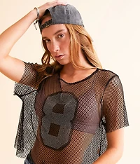 Raw Edge Fishnet Jersey Cropped Top