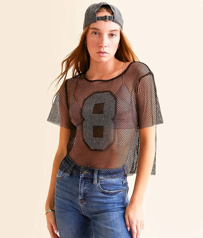 Raw Edge Fishnet Jersey Cropped Top