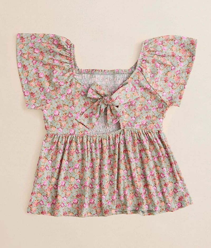Girls - Floral Smocked Peplum Top